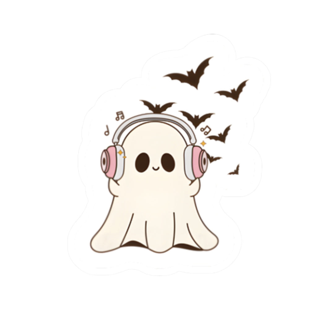 Cute Ghost with Headphones Sticker | Kiss-Cut