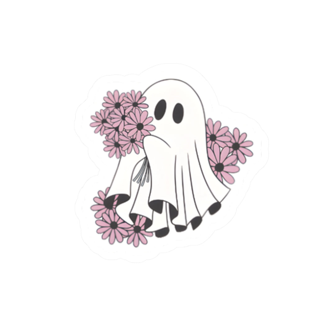 Cute Ghost with Pink Daisies Sticker