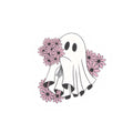 Cute Ghost with Pink Daisies Sticker