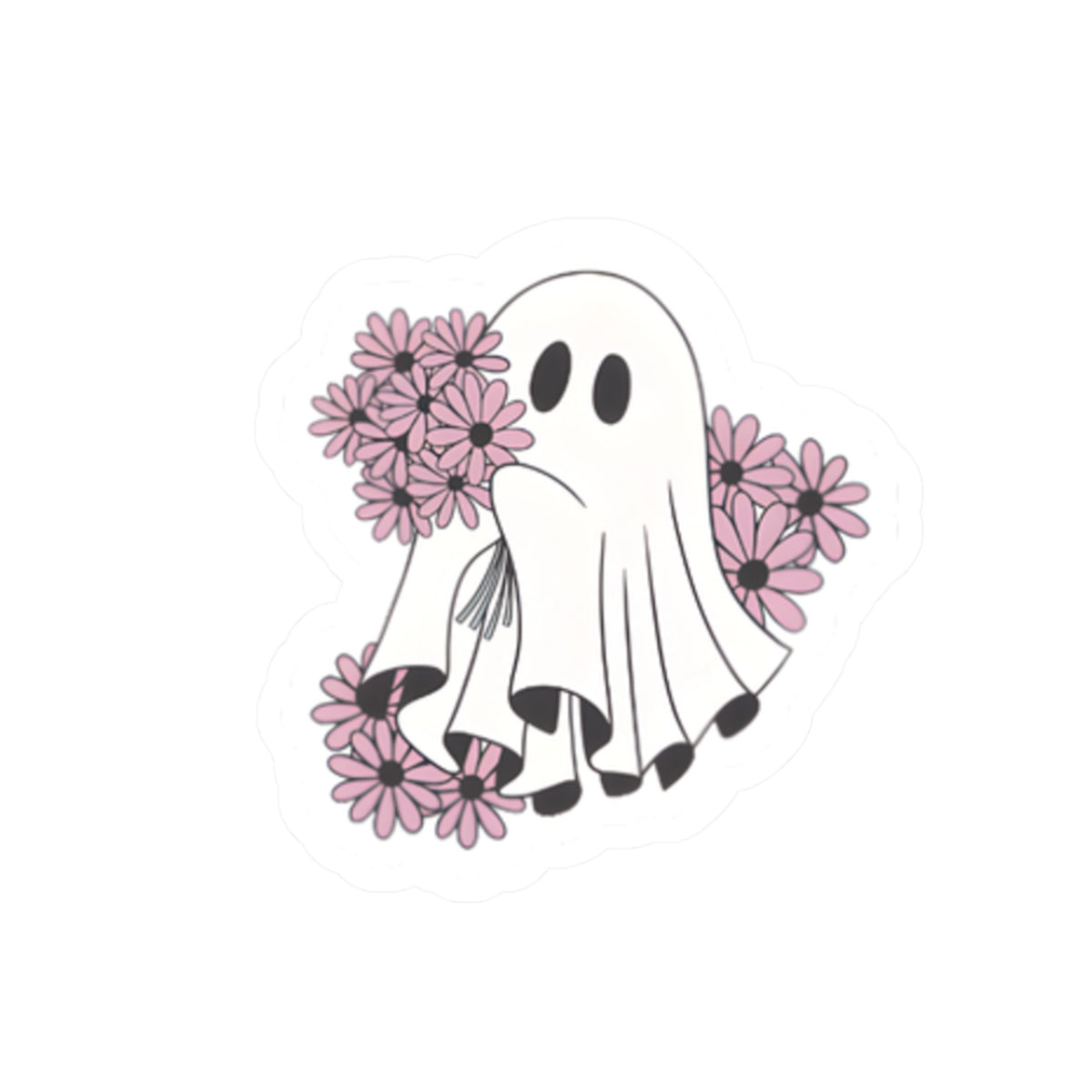 Cute Ghost with Pink Daisies Sticker
