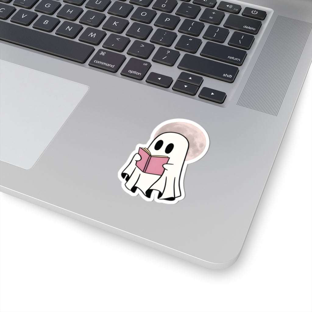 Reading Ghost Sticker | Kiss-Cut Sticker, Cute Spooky Moon Design