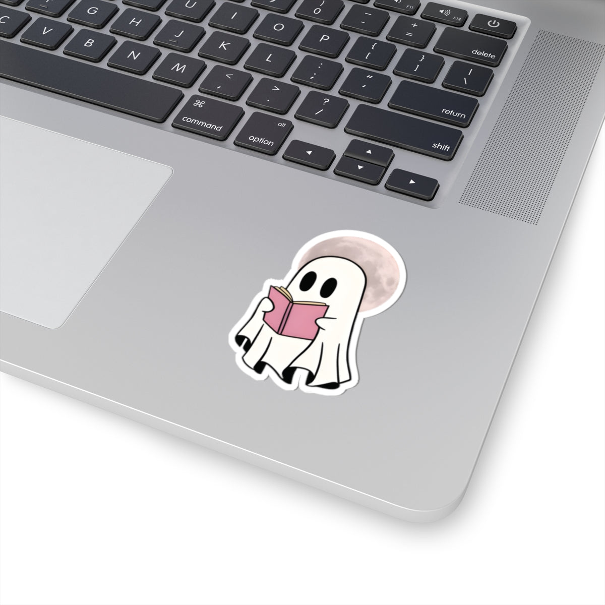 Reading Ghost Sticker | Kiss-Cut Sticker, Cute Spooky Moon Design