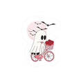 Ghost on Bicycle Sticker | Kiss-Cut ghost with roses, pastel moon, bats