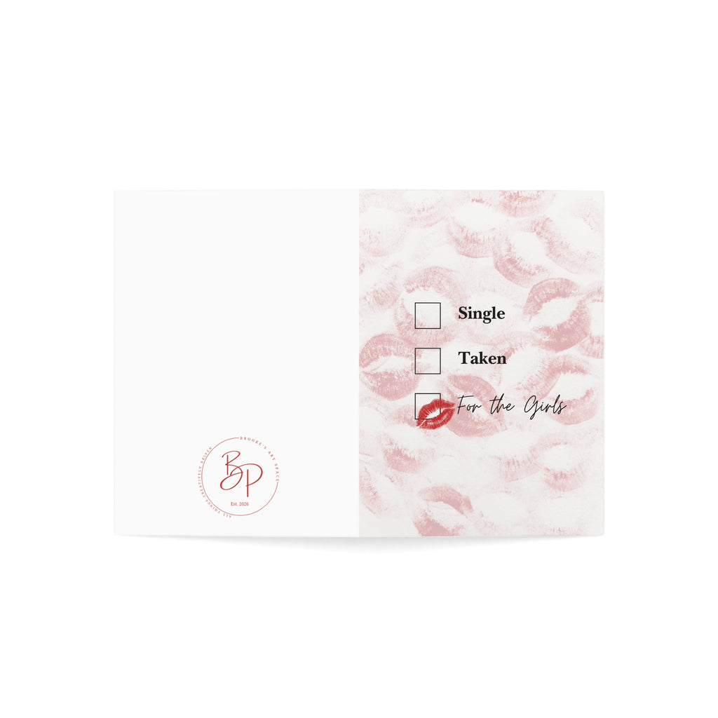 Greeting Card — "Single / Taken / For the Girls" Lip Print Bachelorette & Galentine’s Party Card (Pack of 1, 10, 30, 50)