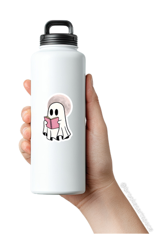 Reading Ghost Sticker | Kiss-Cut Sticker, Cute Spooky Moon Design
