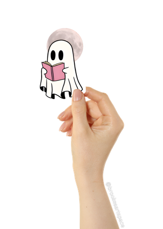 Reading Ghost Sticker | Kiss-Cut Sticker, Cute Spooky Moon Design