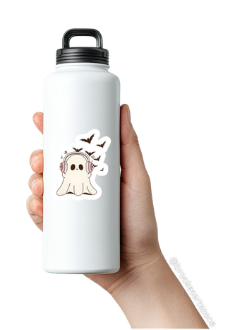 Cute Ghost with Headphones Sticker | Kiss-Cut