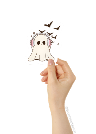 Cute Ghost with Headphones Sticker | Kiss-Cut