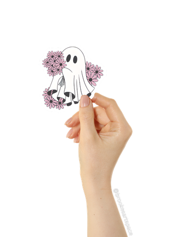 Cute Ghost with Pink Daisies Sticker