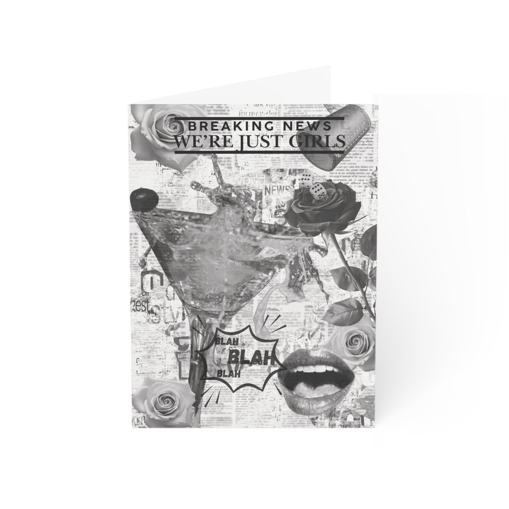 Collage 'Breaking News We're Just Girls' Greeting Card — Feminine Pop Art Card (Sets of 1, 10, 30, 50)