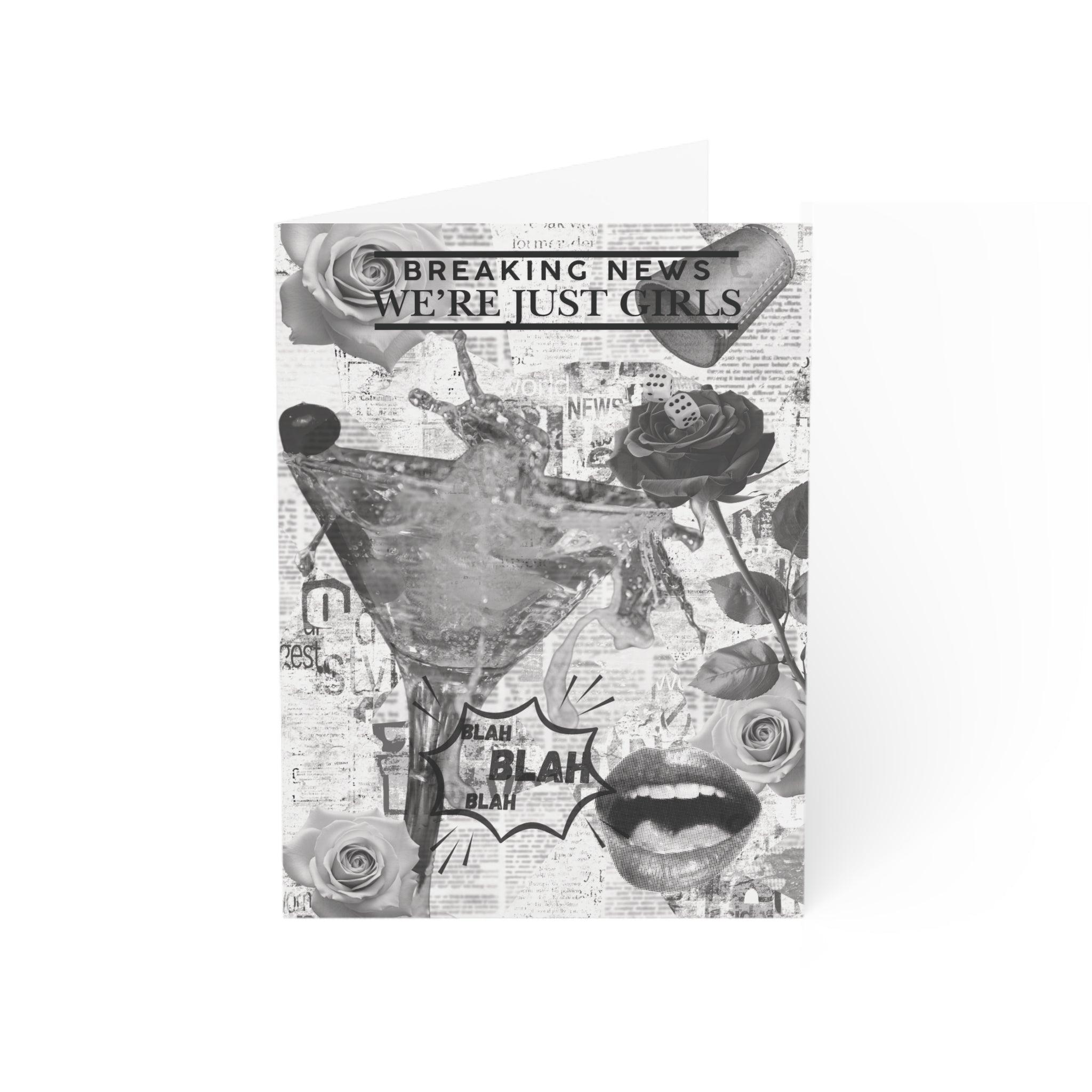 Collage 'Breaking News We're Just Girls' Greeting Card — Feminine Pop Art Card (Sets of 1, 10, 30, 50)
