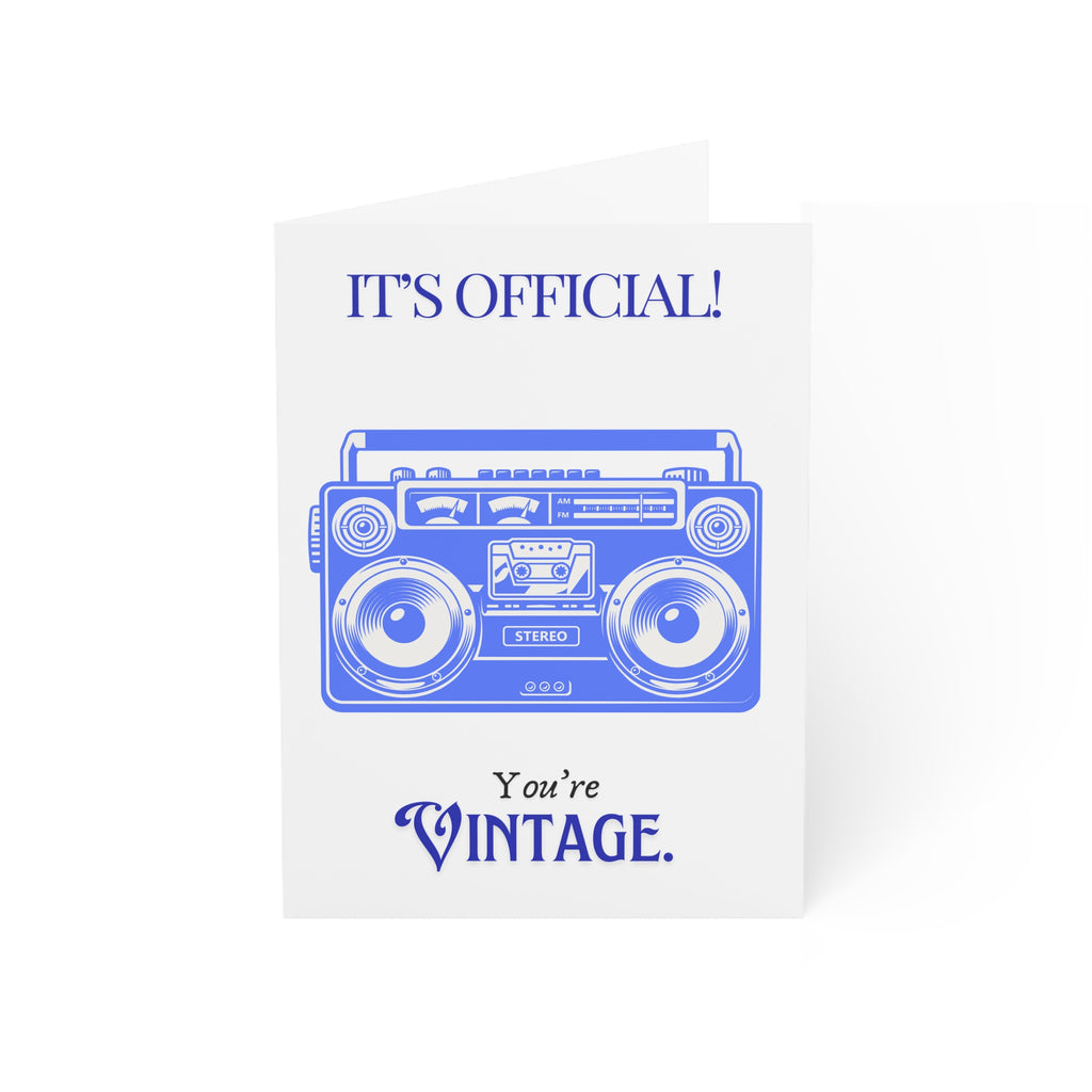 Vintage Boombox Greeting Card – “It’s Official! You’re Vintage.” Birthday & Retirement Card