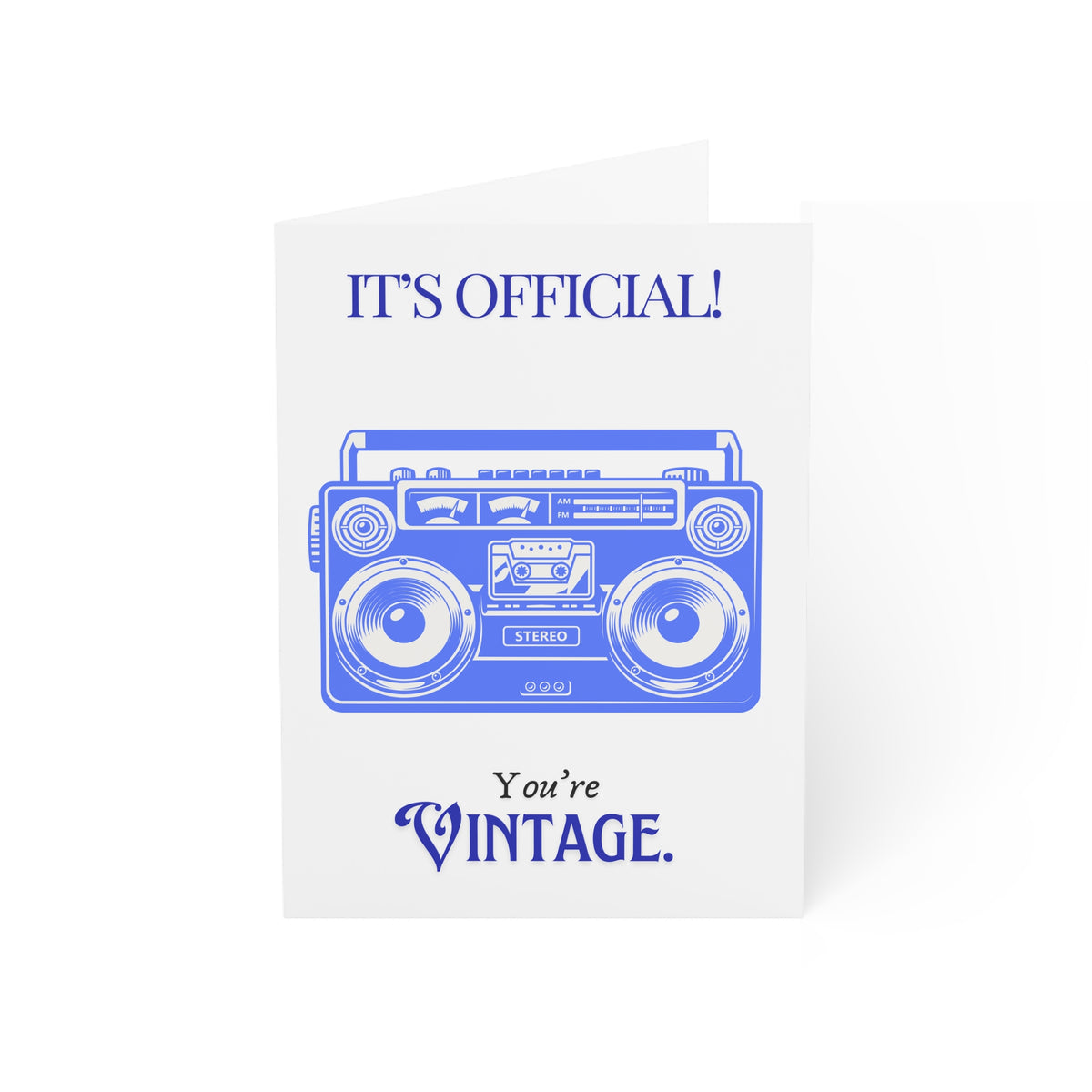 Vintage Boombox Greeting Card – “It’s Official! You’re Vintage.” Birthday & Retirement Card
