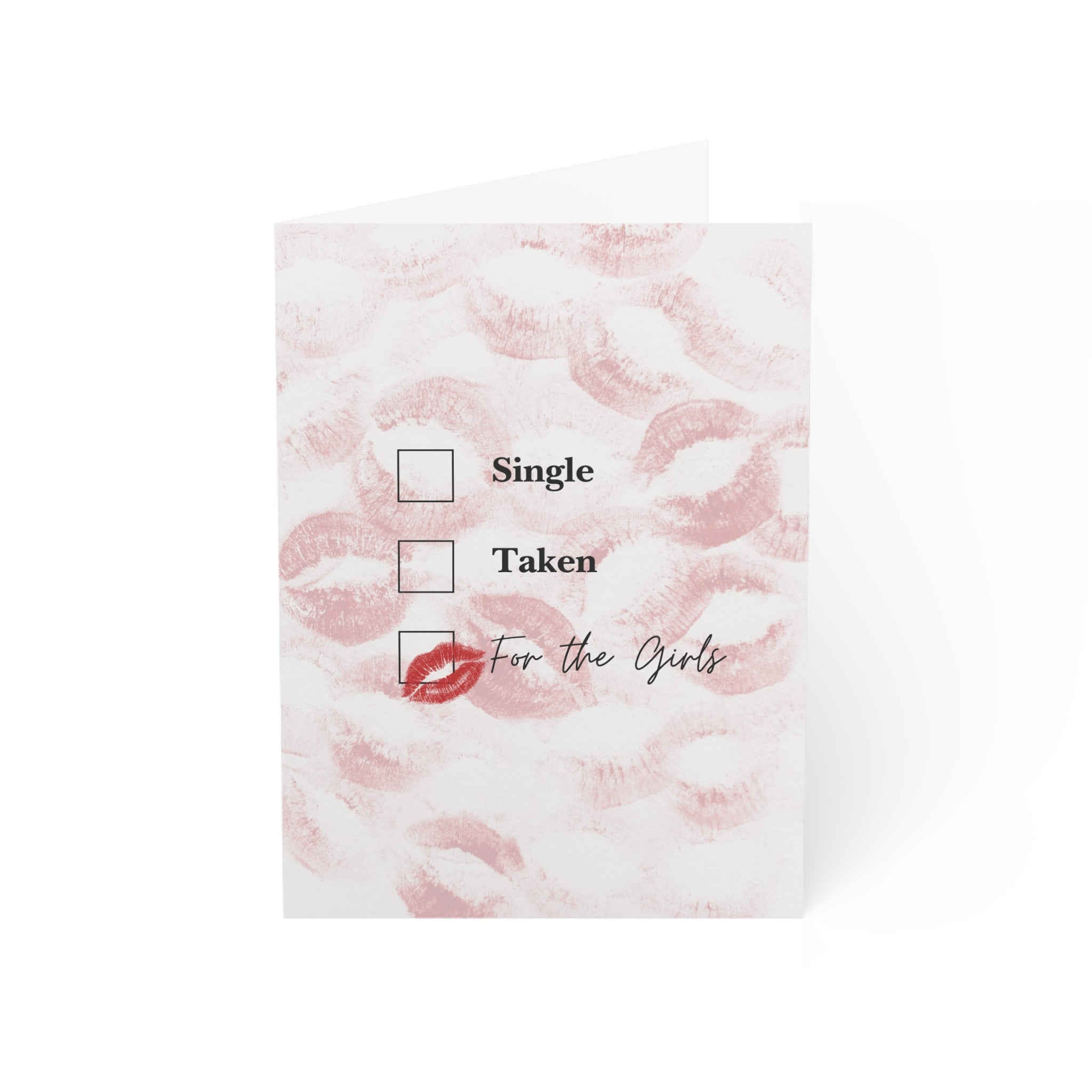 Greeting Card — "Single / Taken / For the Girls" Lip Print Bachelorette & Galentine’s Party Card (Pack of 1, 10, 30, 50)