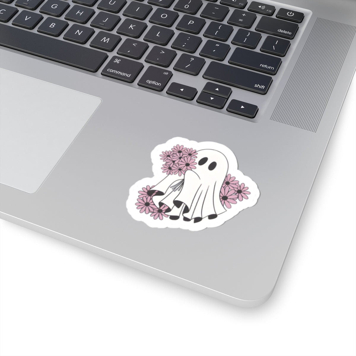 Cute Ghost with Pink Daisies Sticker