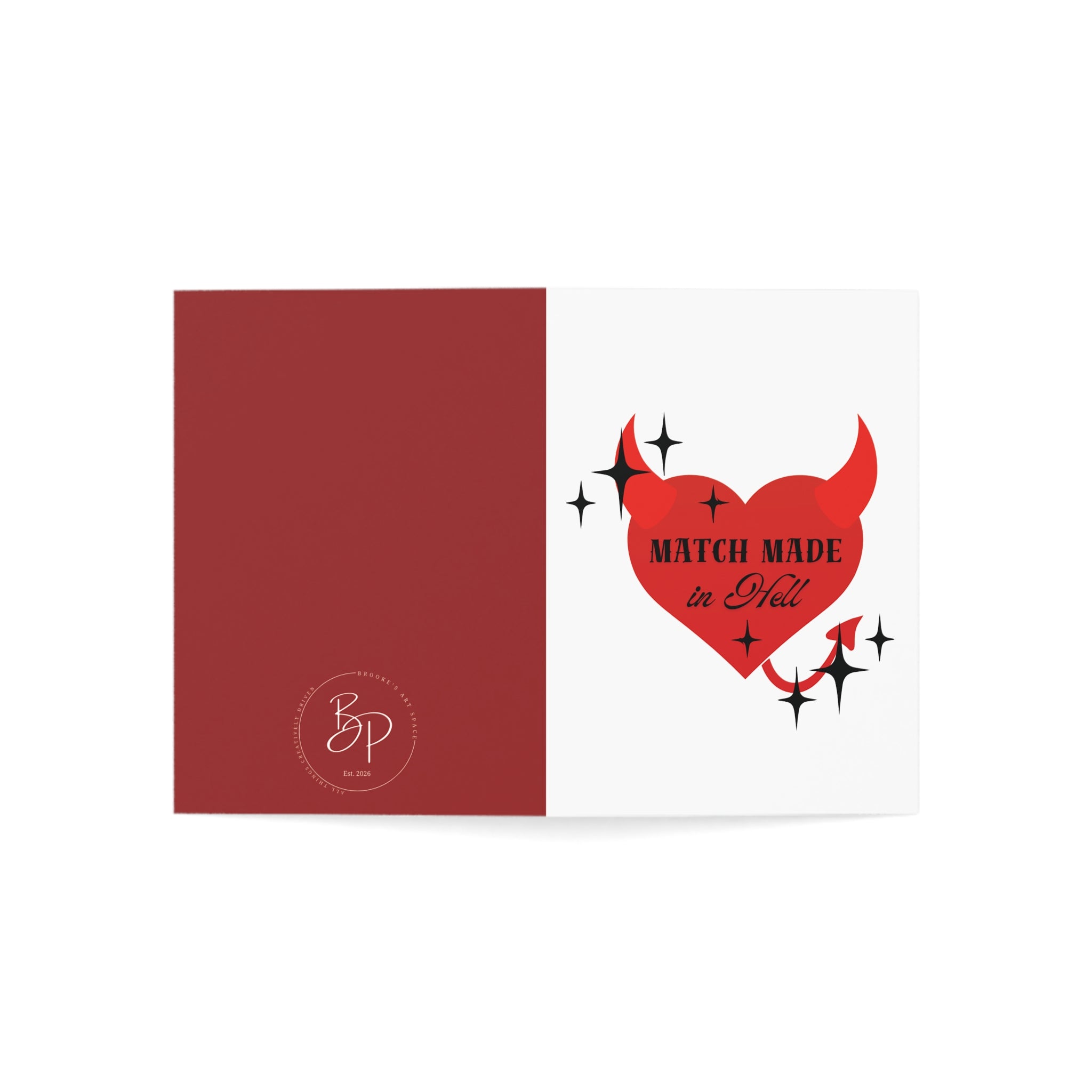 Match Made in Hell Greeting Card — Funny Devil Heart Valentine Galentine Card