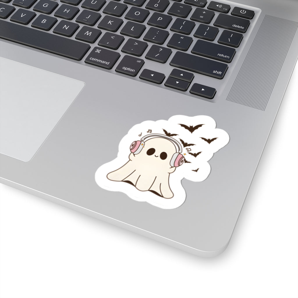 Cute Ghost with Headphones Sticker | Kiss-Cut