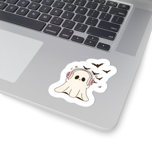 Cute Ghost with Headphones Sticker | Kiss-Cut